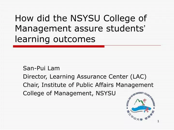 how did the nsysu college of management assure students learning outcomes