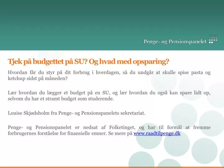 tjek p budgettet p su og hvad med opsparing