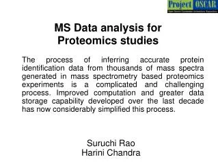 MS Data analysis for Proteomics studies