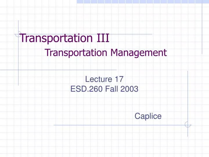 transportation iii transportation management