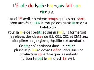 l c ol e du ly c e f ra n ai s fait s o n c ir que