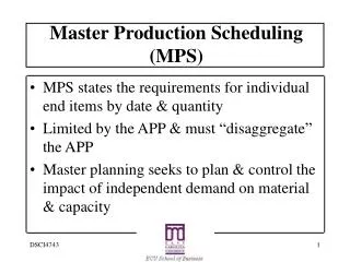 Master Production Scheduling (MPS)