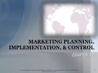 MARKETING PLANNING, IMPLEMENTATION, &amp; CONTROL