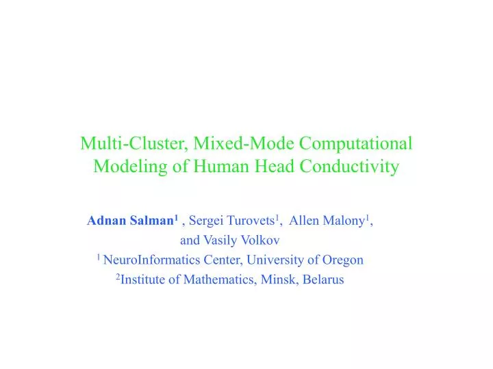 multi cluster mixed mode computational modeling of human head conductivity