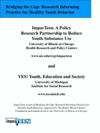 ImpacTeen: A Policy Research Partnership to Reduce Youth Substance Use