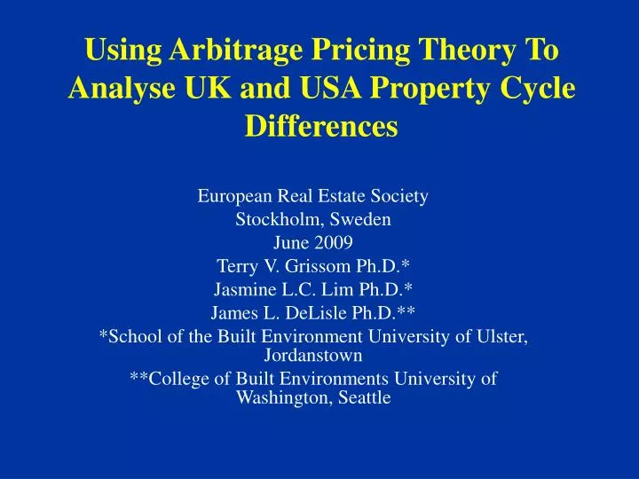 using arbitrage pricing theory to analyse uk and usa property cycle differences