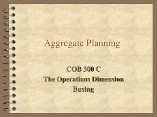 Aggregate Planning