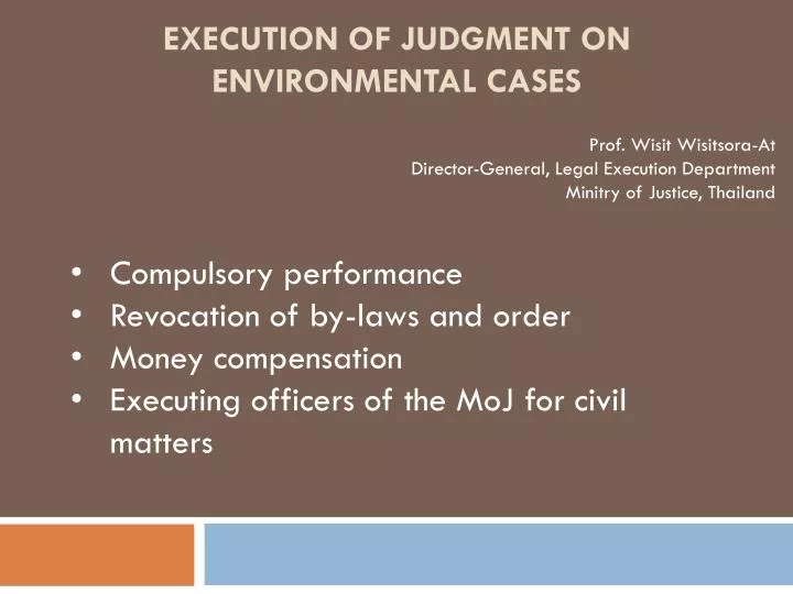 execution of judgment on environmental cases