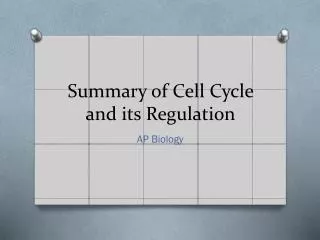 Summary of Cell Cycle and its Regulation