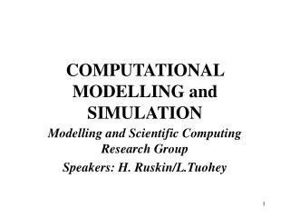 COMPUTATIONAL MODELLING and SIMULATION
