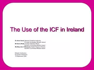 The Use of the ICF in Ireland