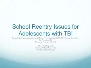 School Reentry Issues for Adolescents with TBI