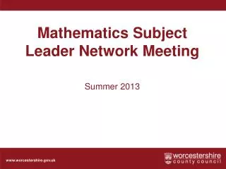 Mathematics Subject Leader Network Meeting