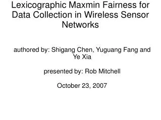 Lexicographic Maxmin Fairness for Data Collection in Wireless Sensor Networks