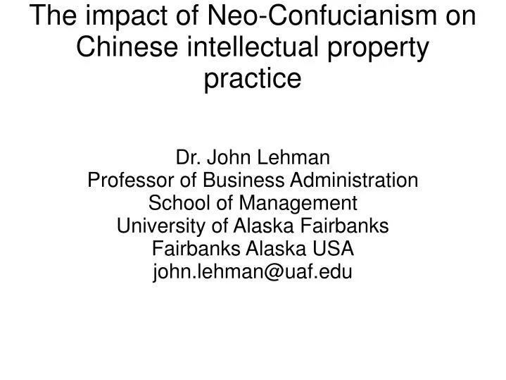 the impact of neo confucianism on chinese intellectual property practice