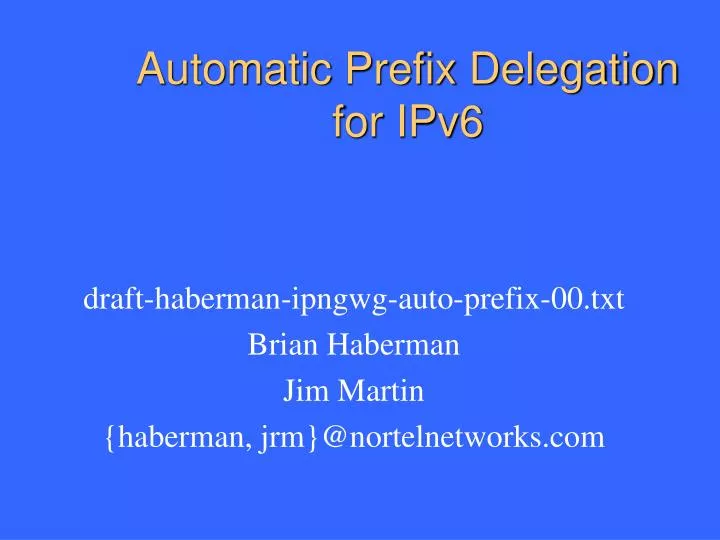 automatic prefix delegation for ipv6