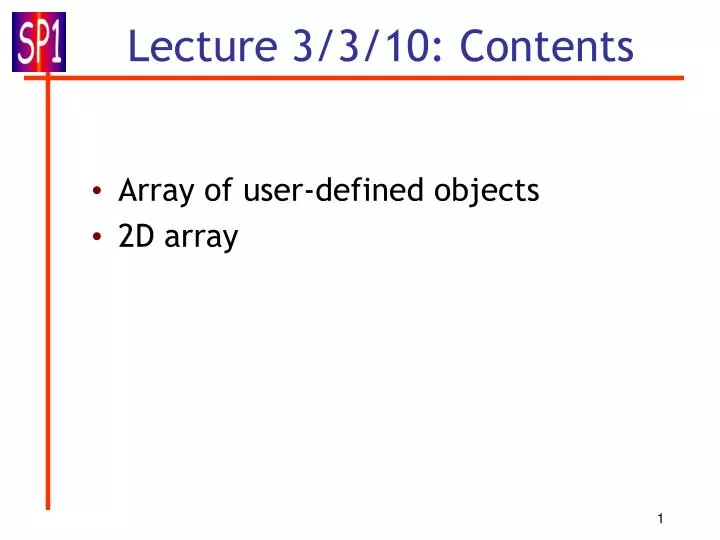 lecture 3 3 10 contents