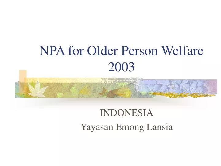 npa for older person welfare 2003