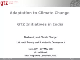 Adaptation to Climate Change GTZ Initiatives in India