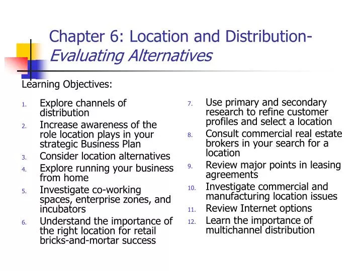 chapter 6 location and distribution evaluating alternatives
