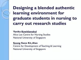 Yanika Kowitlawakul Alice Lee Centre for Nursing Studies National University of Singapore