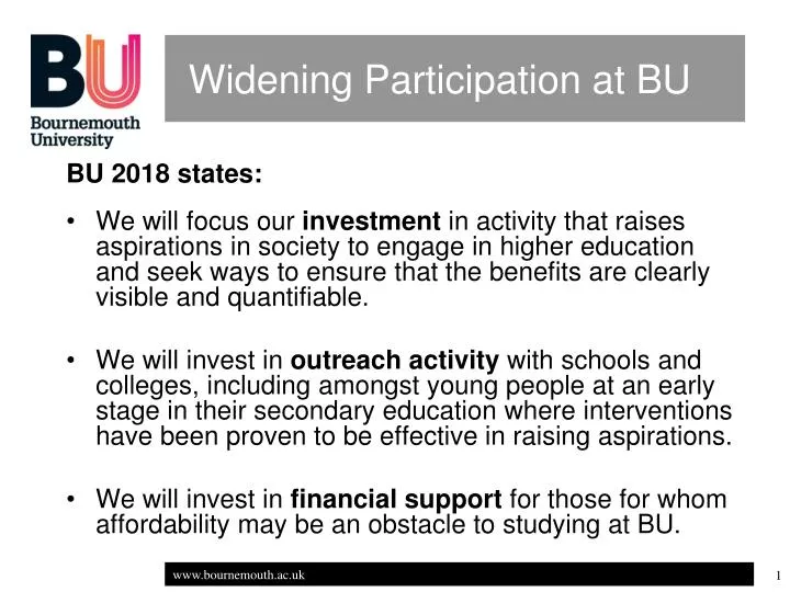 widening participation at bu