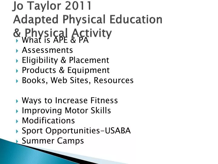 jo taylor 2011 adapted physical education physical activity