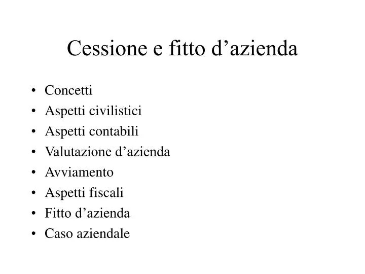 cessione e fitto d azienda