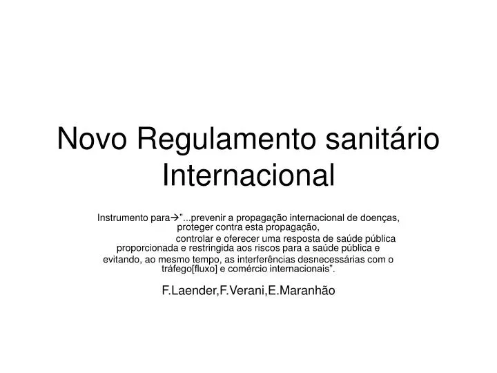 novo regulamento sanit rio internacional