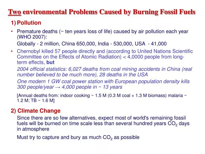 two environmental problems caused by burning fossil fuels