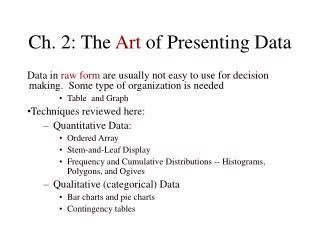 Ch. 2: The Art of Presenting Data