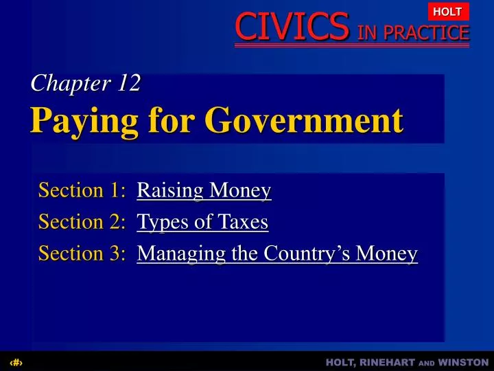 section 1 raising money section 2 types of taxes section 3 managing the country s money