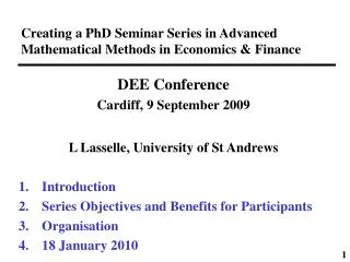 Creating a PhD Seminar Series in Advanced Mathematical Methods in Economics &amp; Finance
