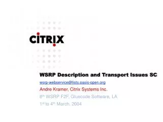 WSRP Description and Transport Issues SC