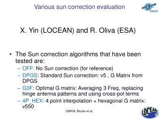 Various sun correction evaluation