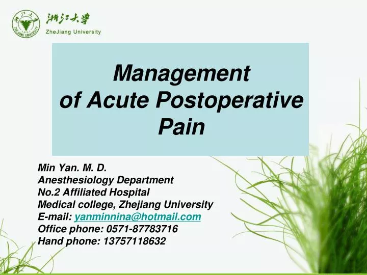 management of acute postoperative pain