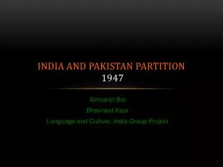 India and Pakistan Partition 1947