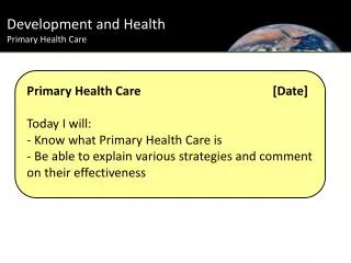Development and Health Primary Health Care