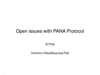 Open issues with PANA Protocol