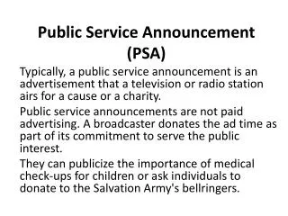 Public Service Announcement ( PSA )