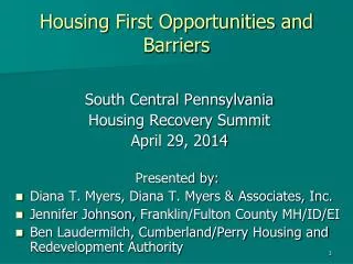 Housing First Opportunities and Barriers