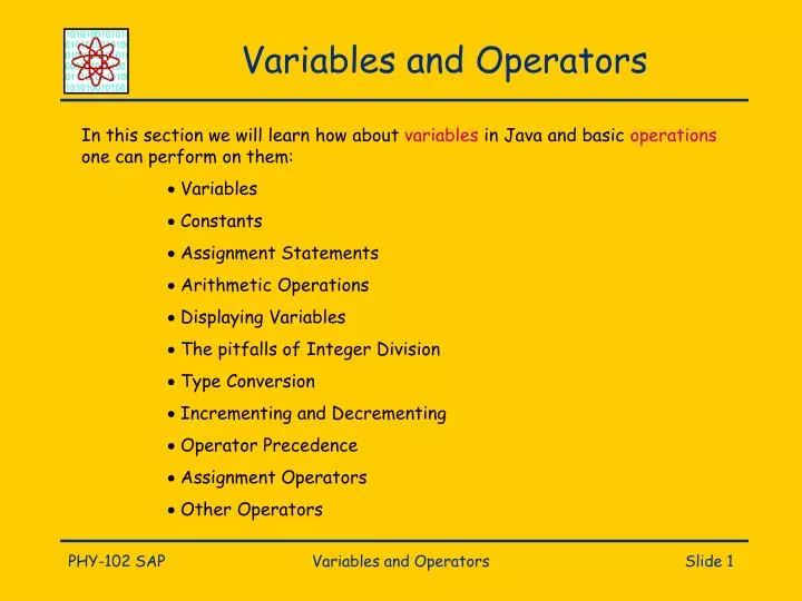 variables and operators