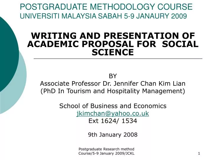 postgraduate methodology course universiti malaysia sabah 5 9 janaury 2009