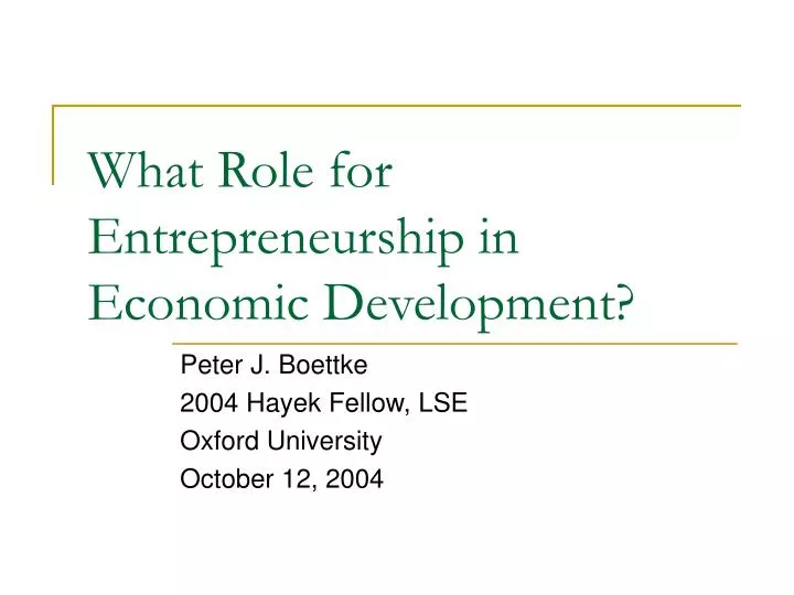 what role for entrepreneurship in economic development