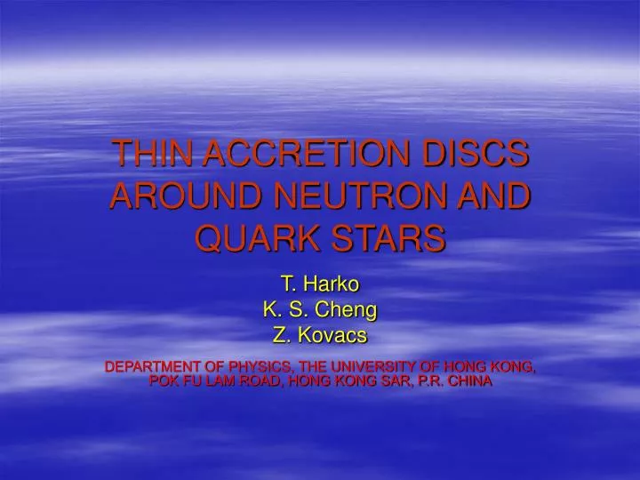 thin accretion discs around neutron and quark stars