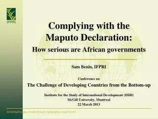 Complying with the Maputo Declaration: How serious are African governments
