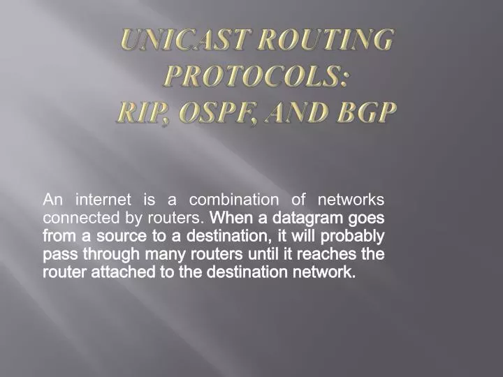unicast routing protocols rip ospf and bgp