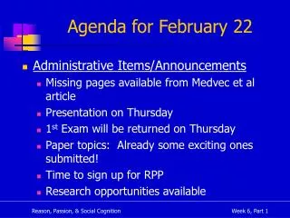 Agenda for February 22