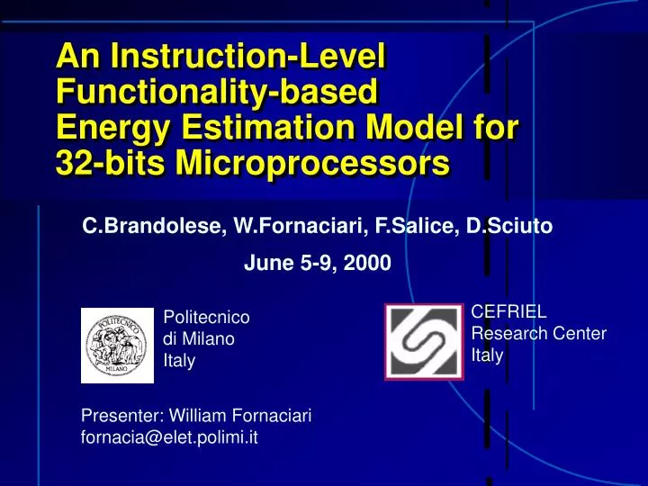 an instruction level functionality based energy estimation model for 32 bits microprocessors