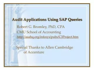Audit Applications Using SAP Queries